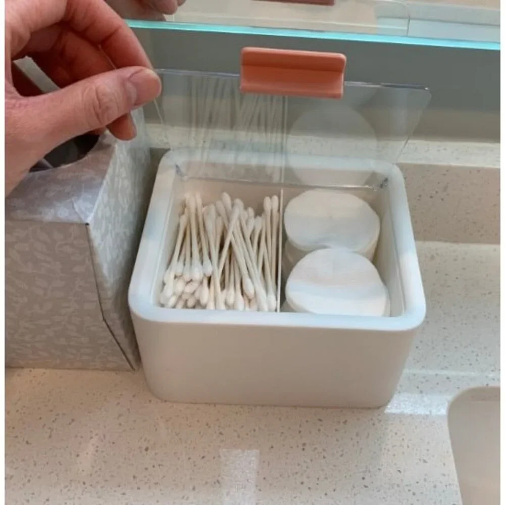 2 Slot Cotton Swab Ball Qtip Holder Jar Plastic Container Dispenser